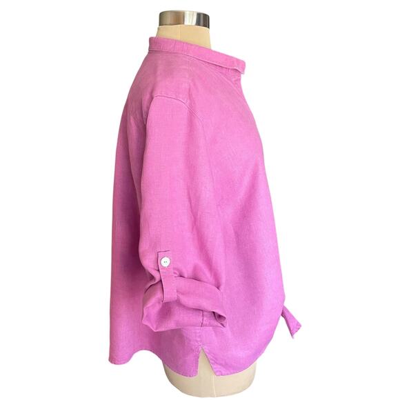 John Mark Pink 100% Linen Button Down Shirt Tie Front Size XL Roll Tab Sleeves - Picture 5 of 10